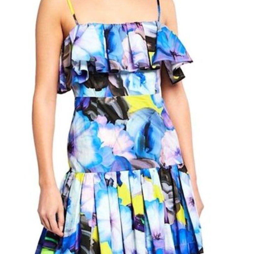 NWT MSGM Abstract Floral  Sleeveless Multicolor Ruffle Cotton Mini Dress Size 10 - Picture 8 of 16
